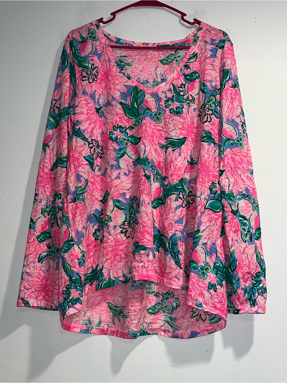 LILLY PULITZER long sleeve v-neck shirt in Pink Blossom Try Your Zest